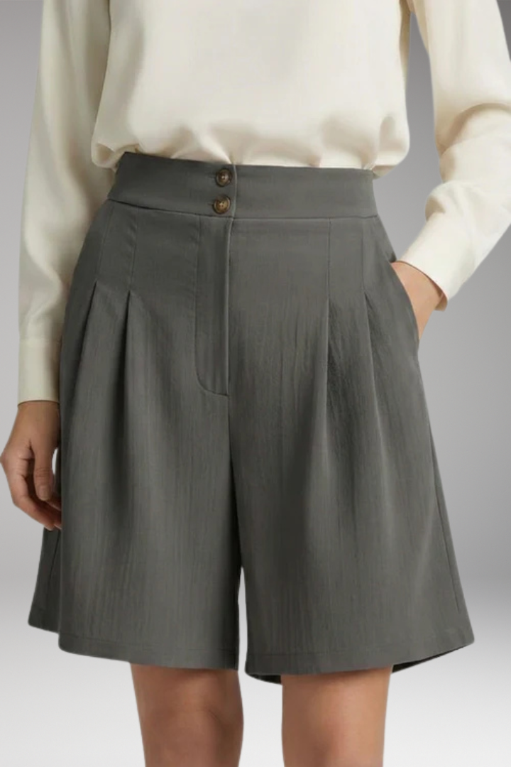 Women's Shorts with High Waist and Button Closure
