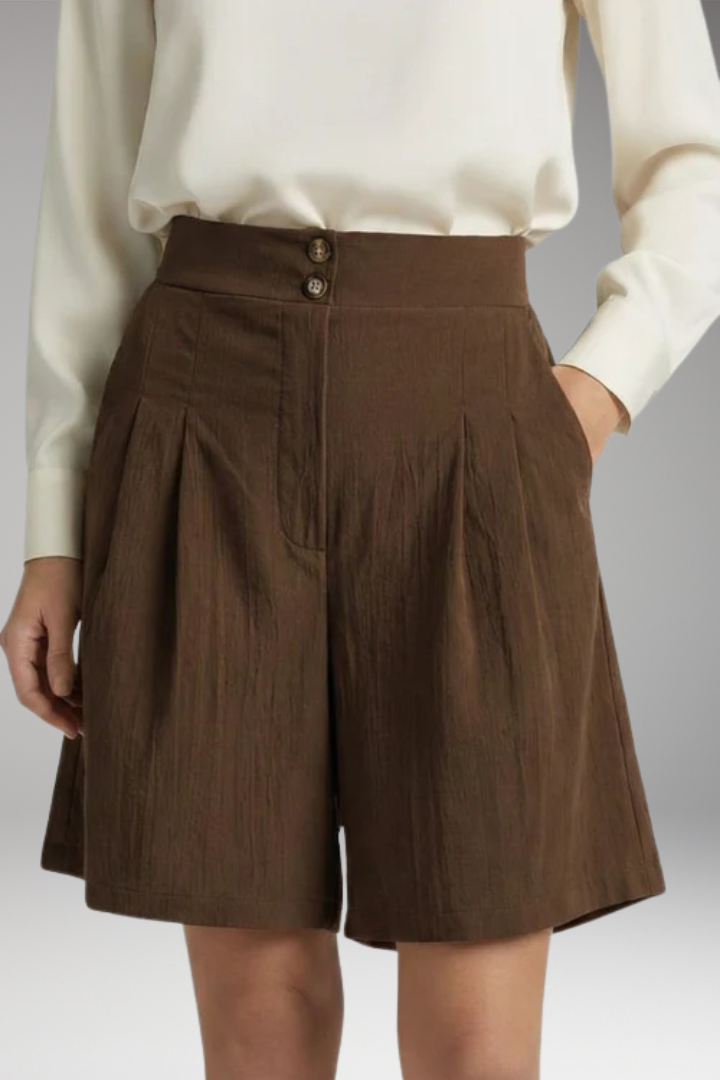 Women's Shorts with High Waist and Button Closure