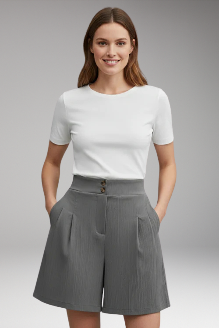 Women's Shorts with High Waist and Button Placket