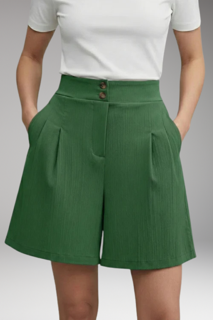 Women's Shorts with High Waist and Button Placket