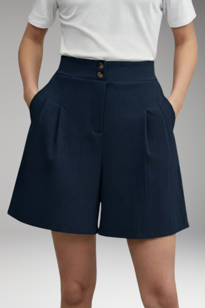Women's Shorts with High Waist and Button Placket