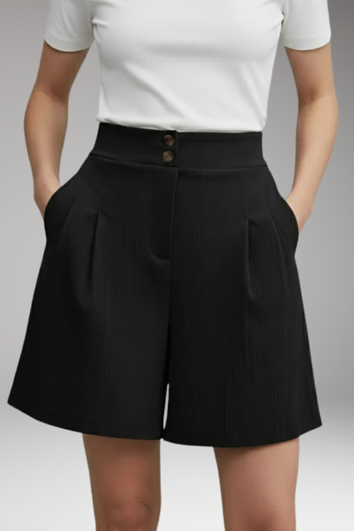 Women's Shorts with High Waist and Button Placket