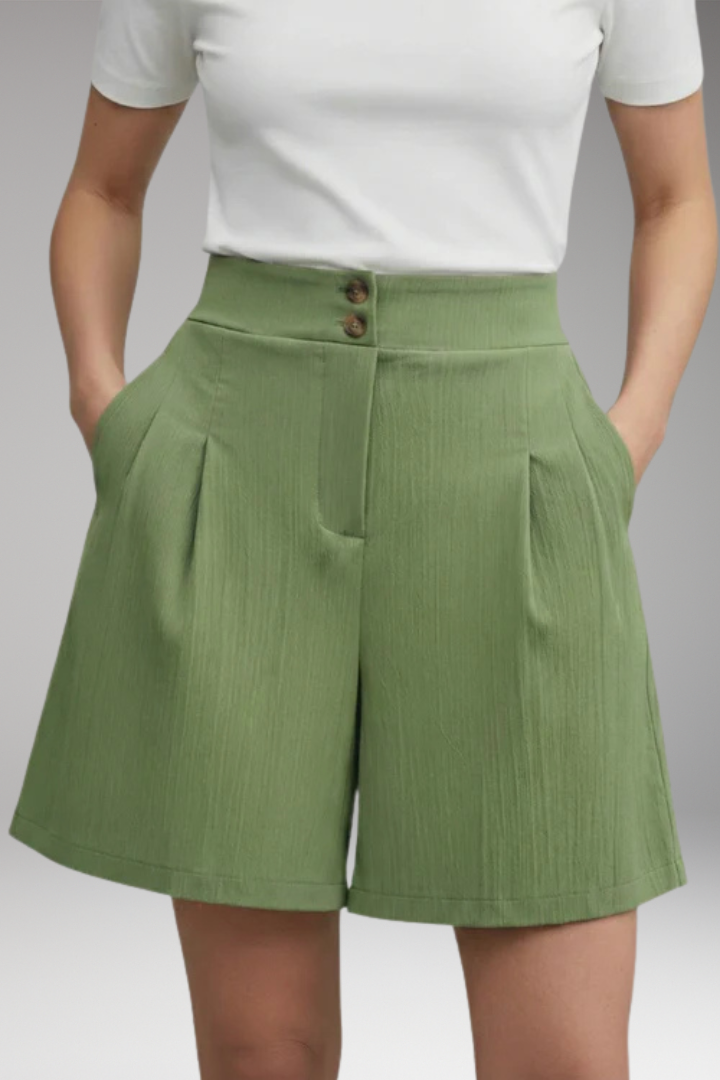 Women's Shorts with High Waist and Button Placket