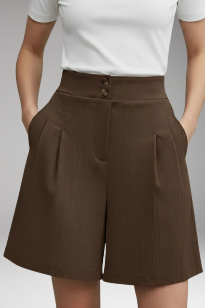 Women's Shorts with High Waist and Button Placket