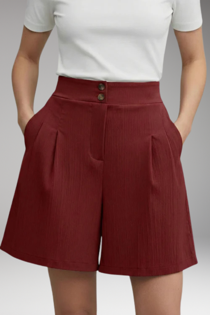 Women's Shorts with High Waist and Button Placket