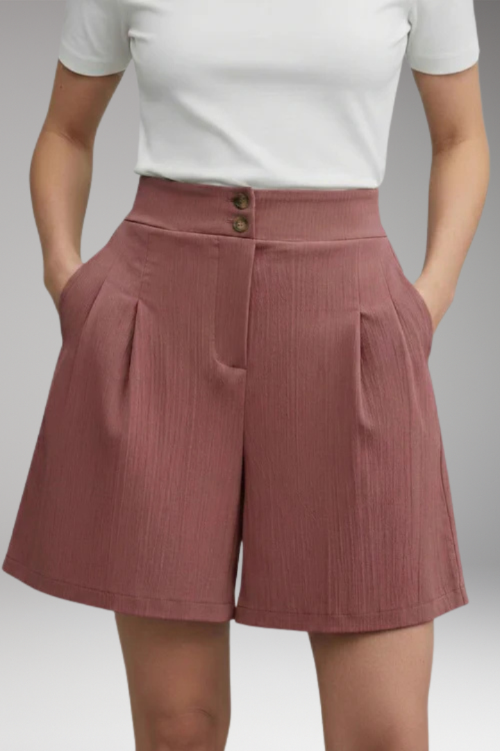 Women's Shorts with High Waist and Button Placket