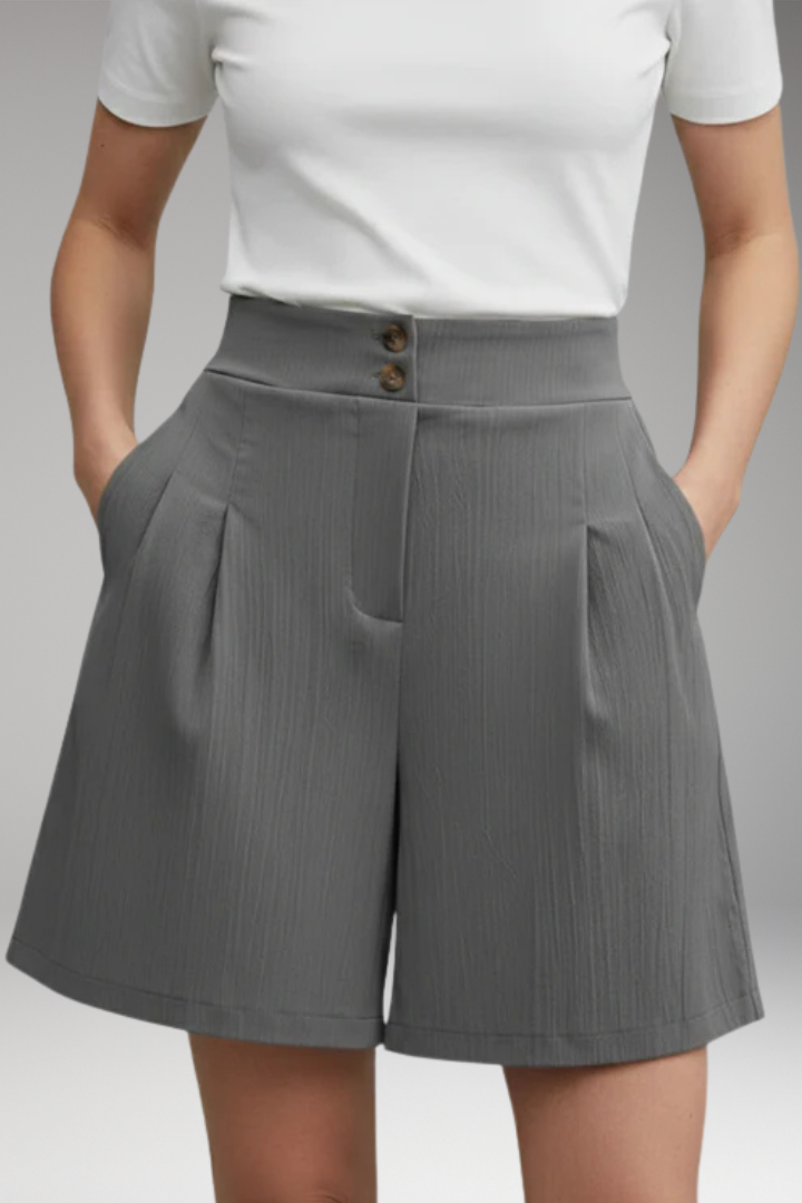 Women's Shorts with High Waist and Button Placket