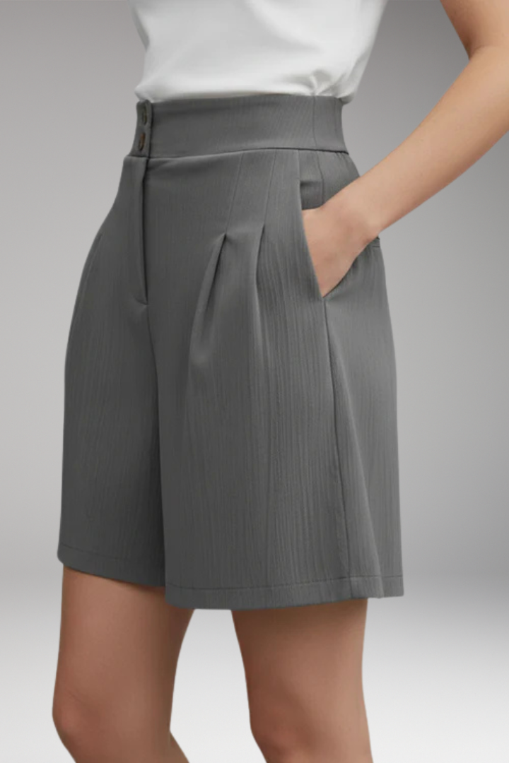 Women's Shorts with High Waist and Button Placket