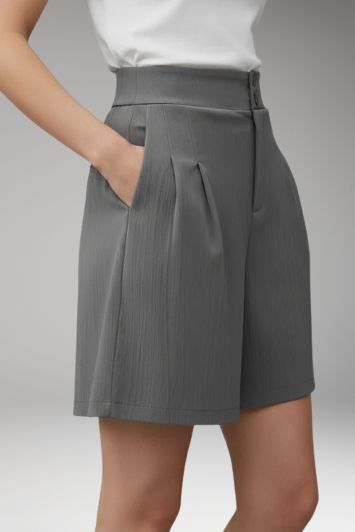 Women's Shorts with High Waist and Button Placket