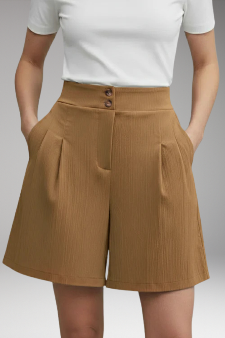Women's Shorts with High Waist and Button Placket