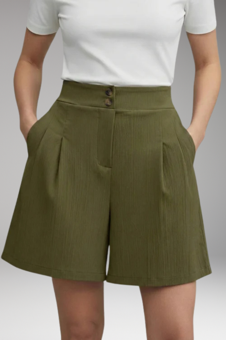 Women's Shorts with High Waist and Button Placket