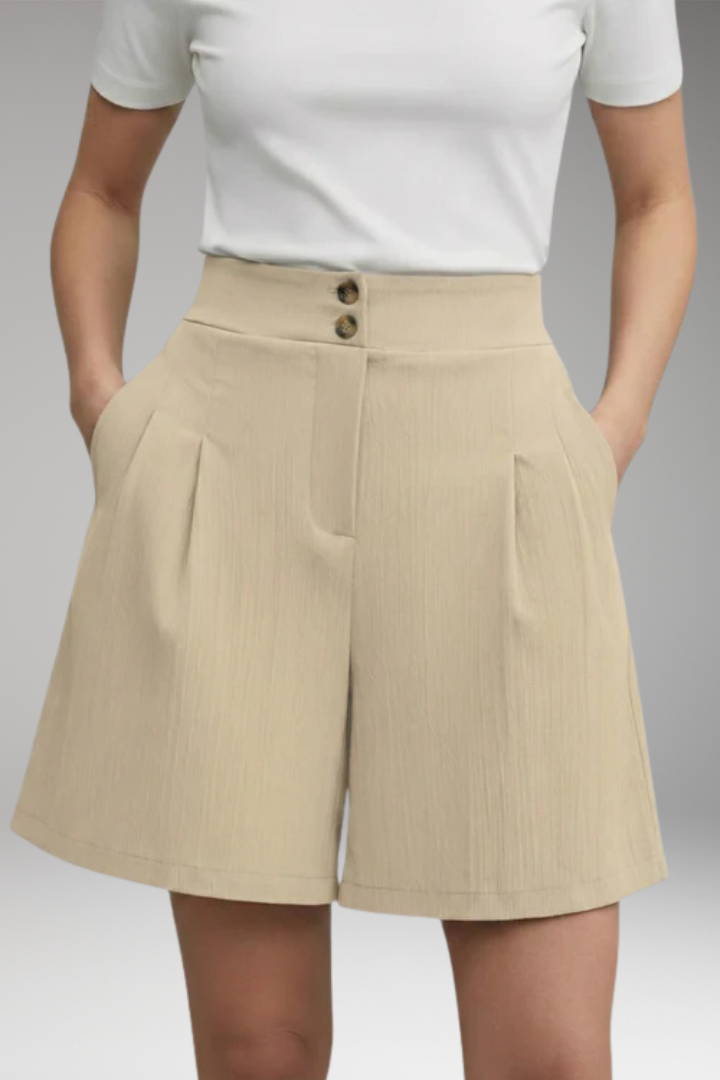 Women's Shorts with High Waist and Button Placket