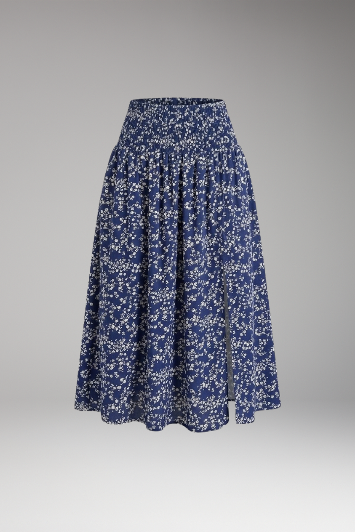 Women's Skirt with Elastic Waist and Floral Print