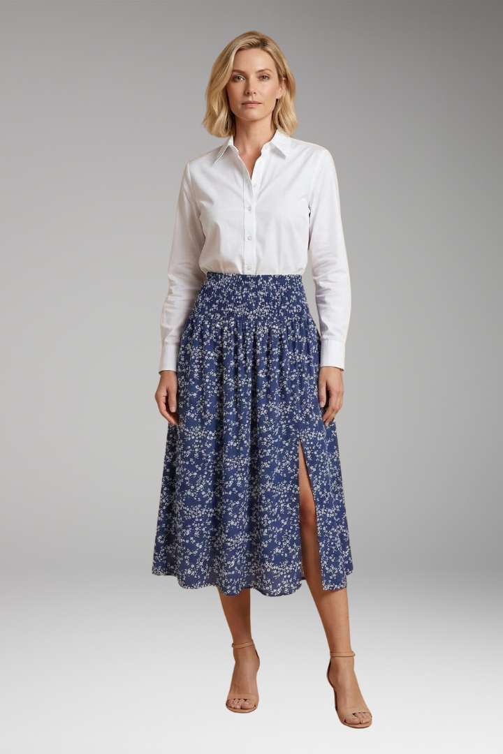Women's Skirt with Elastic Waist and Floral Print