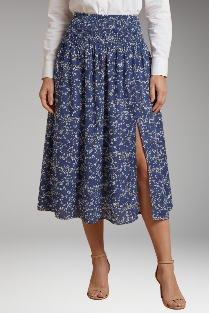 Women's Skirt with Elastic Waist and Floral Print