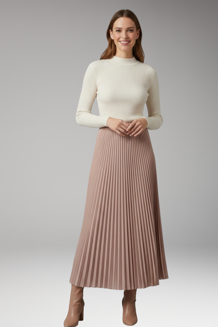 Women's Skirt with High-Waist and Pleated Design