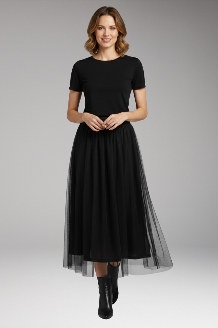 Women's Skirt with High Waist and Layered Tulle
