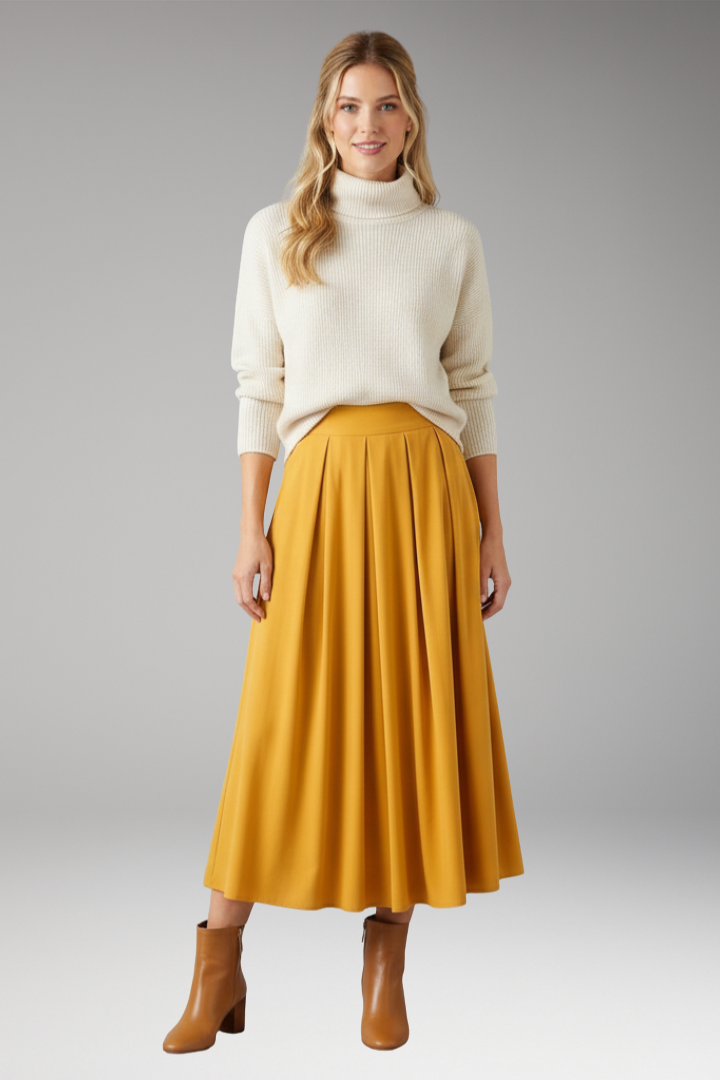 Women's Skirt with High Waist and Pleated Design