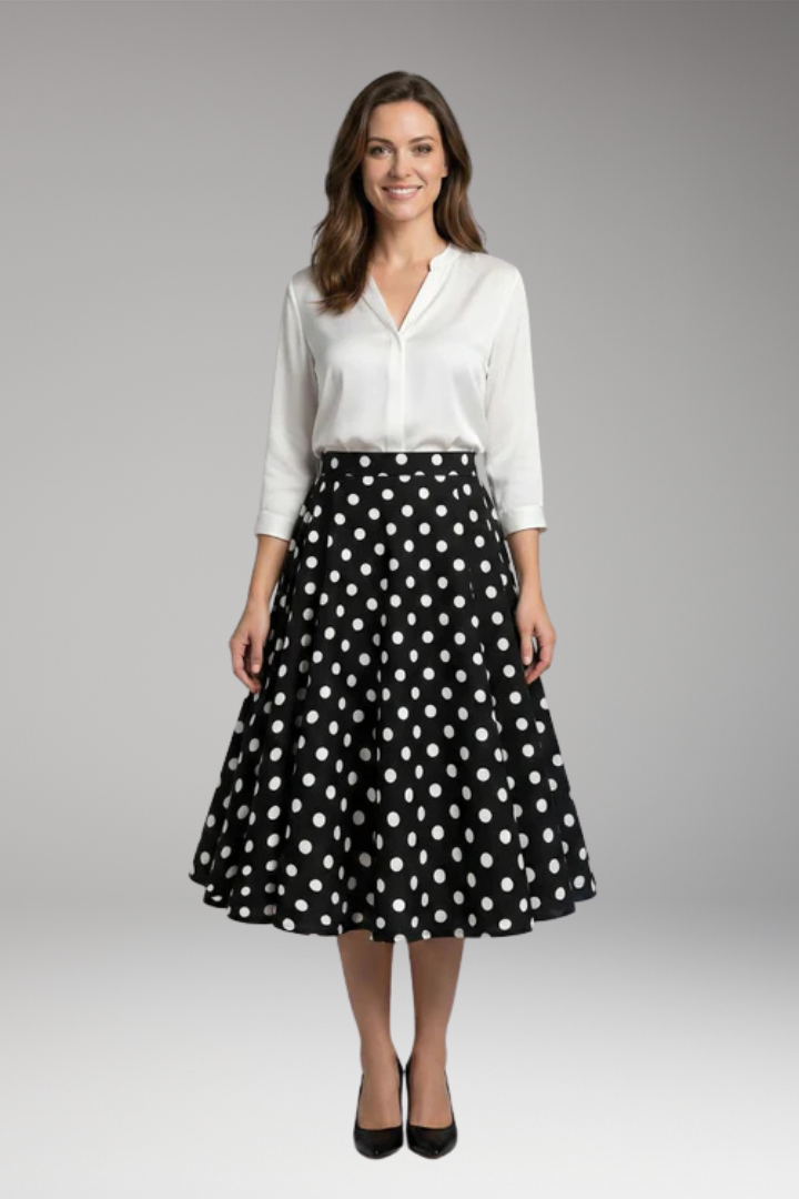 Women's Skirt with High Waist and Polka Dots