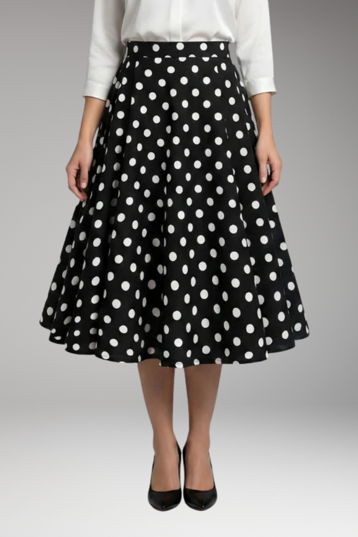 Women's Skirt with High Waist and Polka Dots