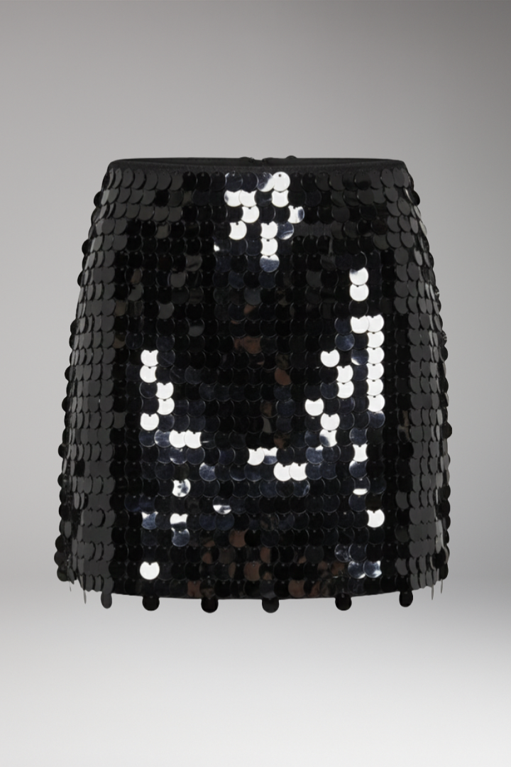Women's Skirt with High Waist and Sequin Surface