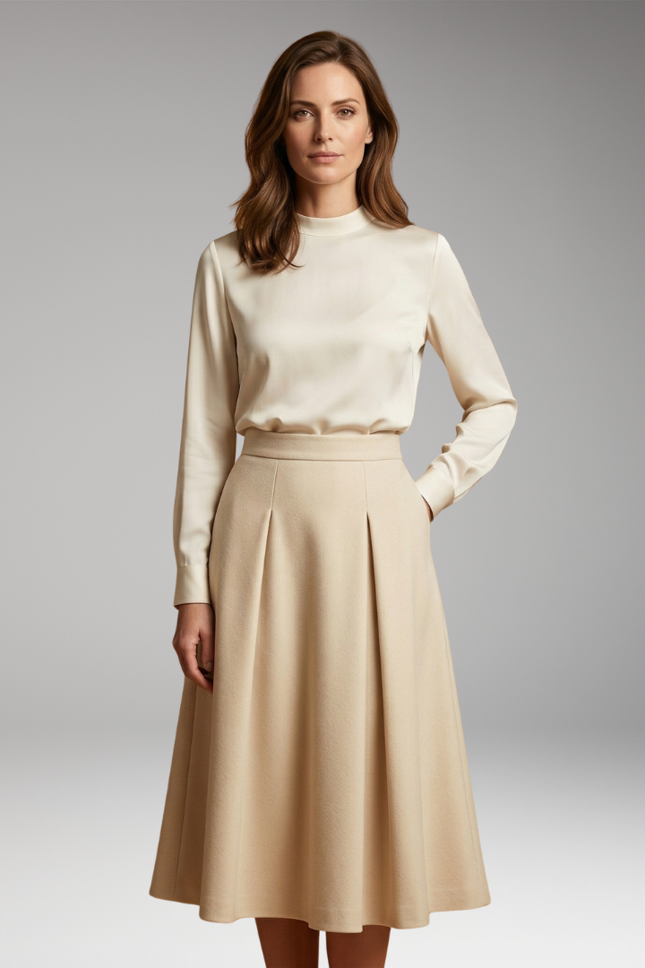 Women's Skirt with High Waist and Side Pockets