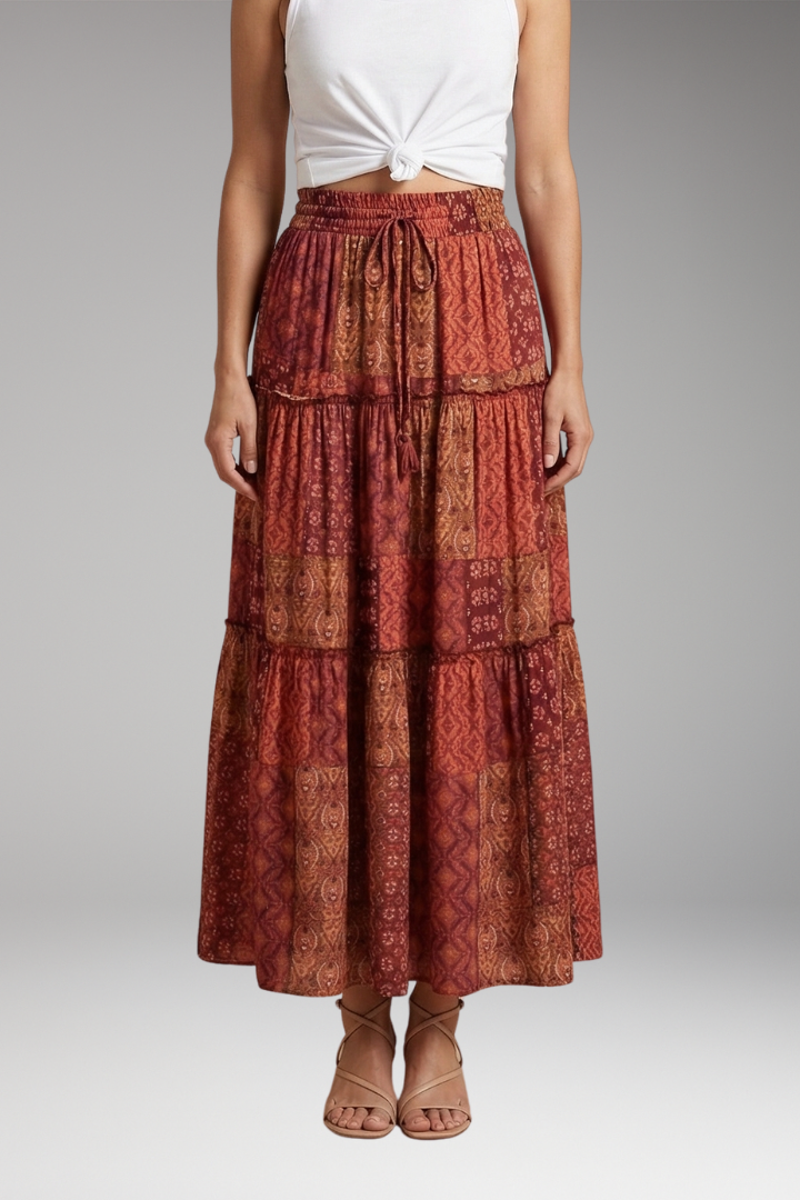 Women's Skirt with High Waist and Tiered Layers