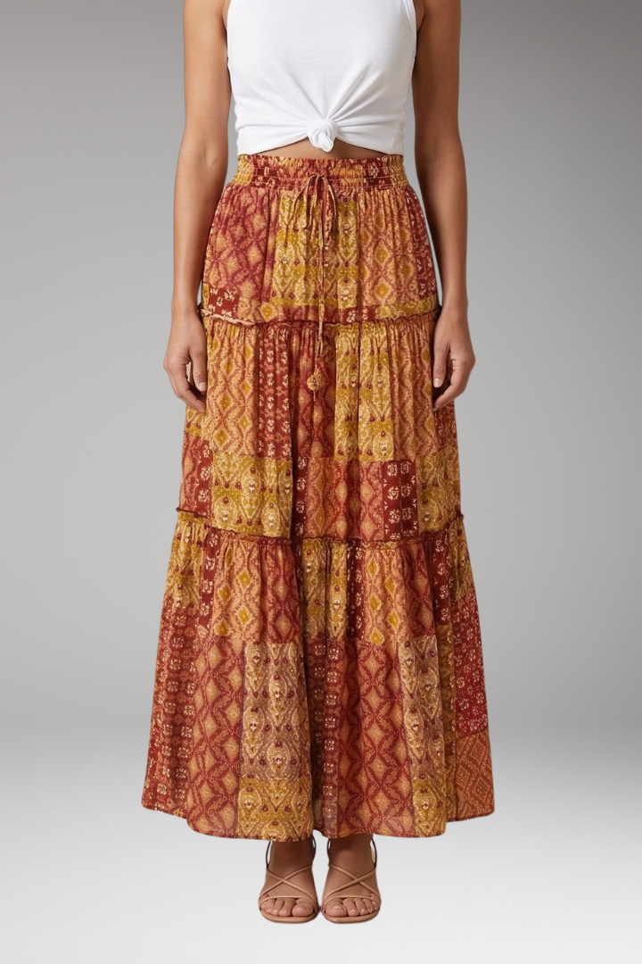 Women's Skirt with High Waist and Tiered Layers