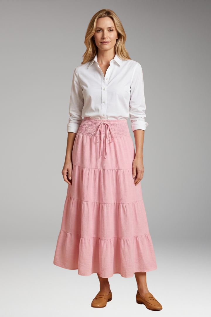 Women's Skirt with Tiered Layers and Drawstring