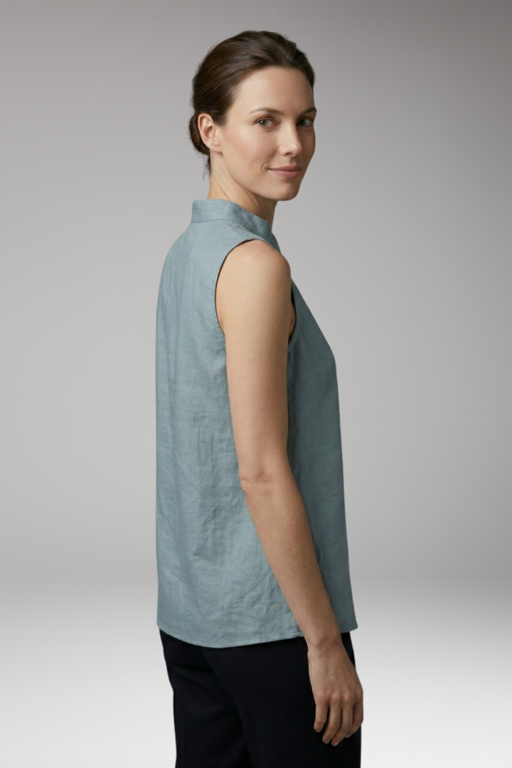 Women's Sleeveless Blouse with High-Collar and V-Notch
