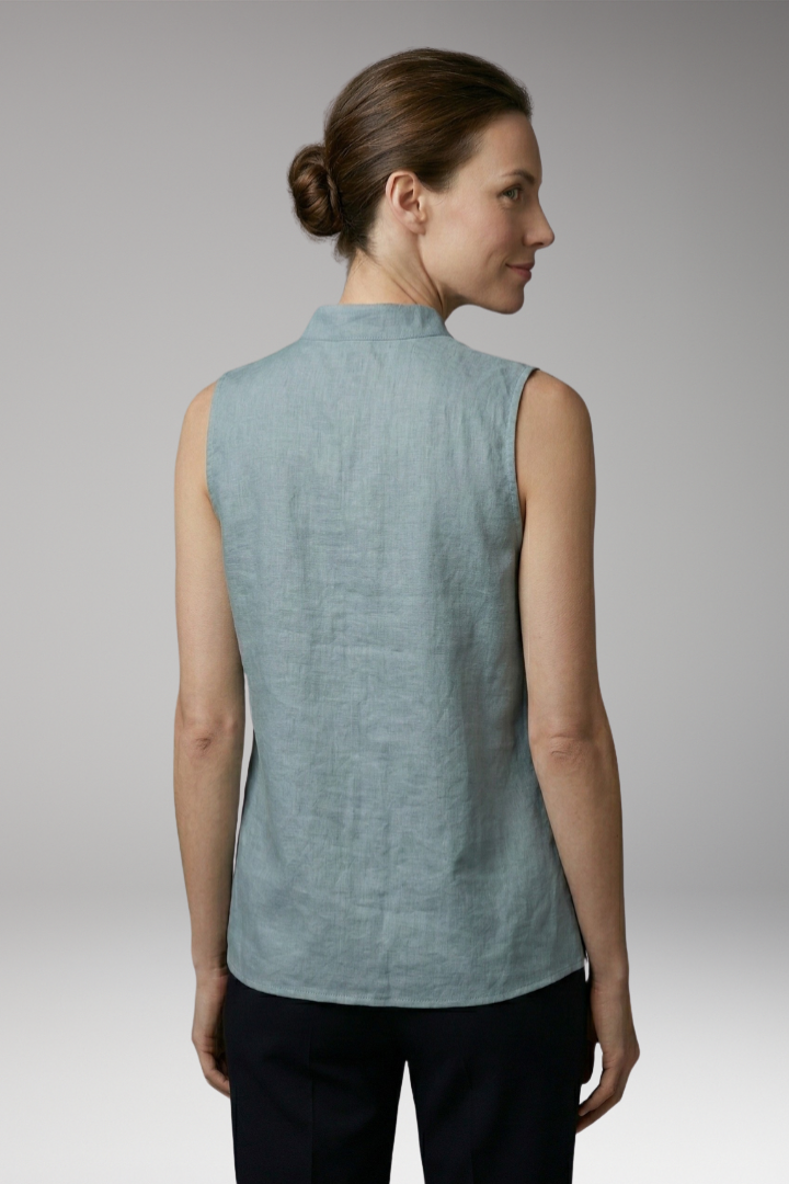 Women's Sleeveless Blouse with High-Collar and V-Notch