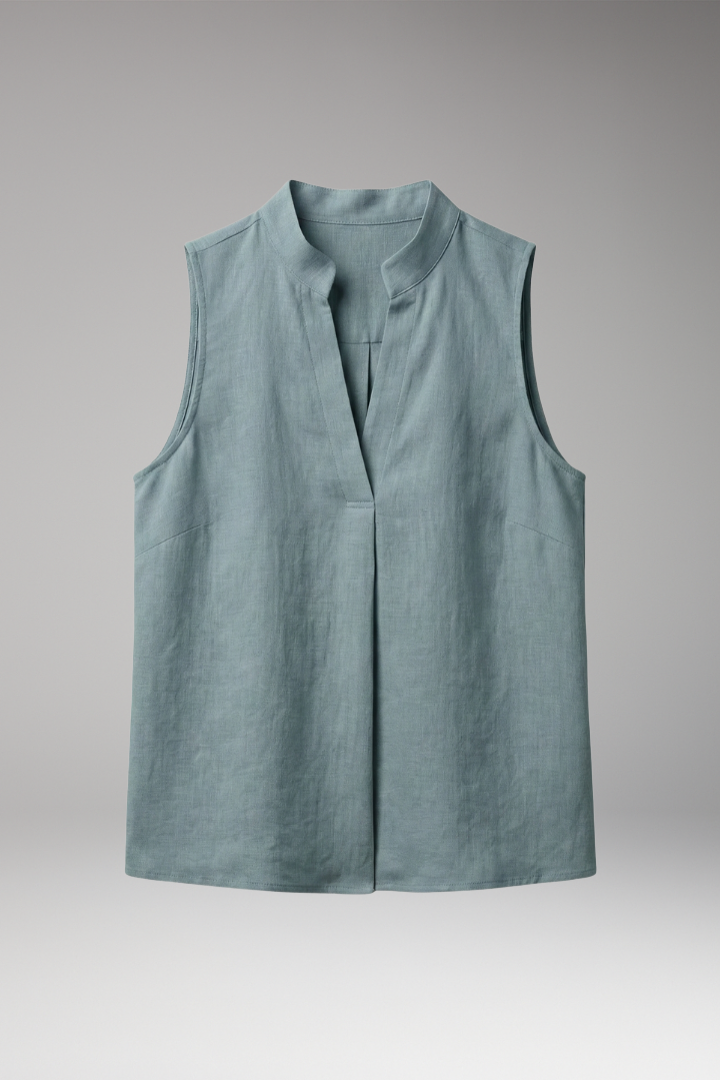 Women's Sleeveless Blouse with High-Collar and V-Notch