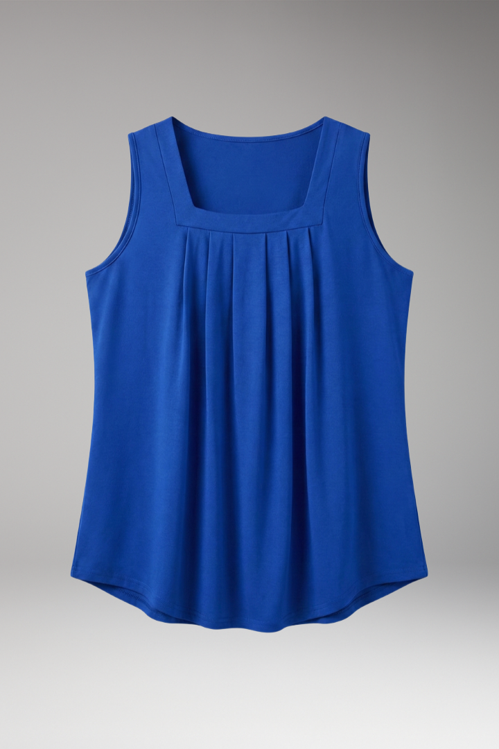 Women's Sleeveless Blouse with Square Neck and Pleated Front
