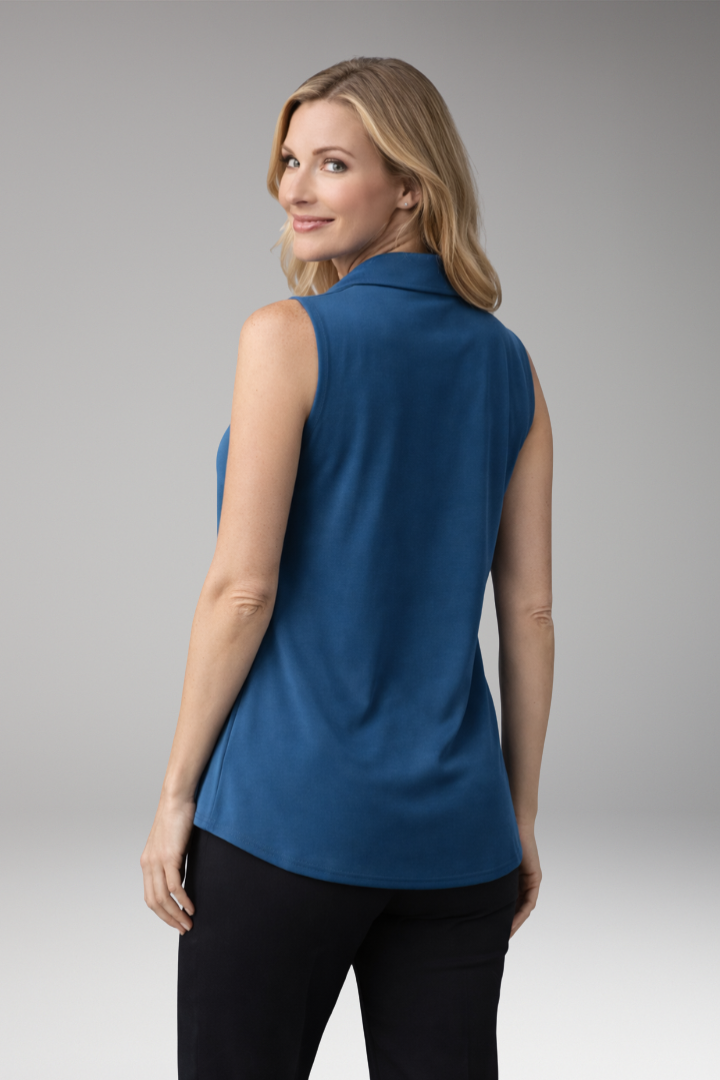 Women's Sleeveless Blouse with V-Neckline and Collar Detail