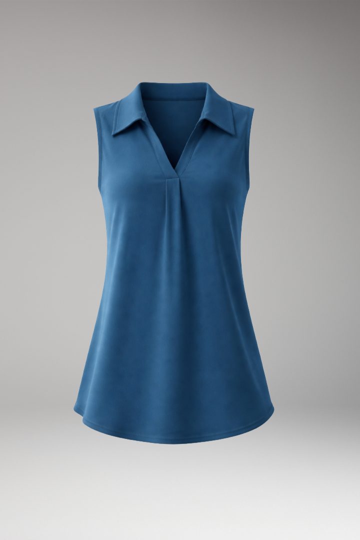 Women's Sleeveless Blouse with V-Neckline and Collar Detail
