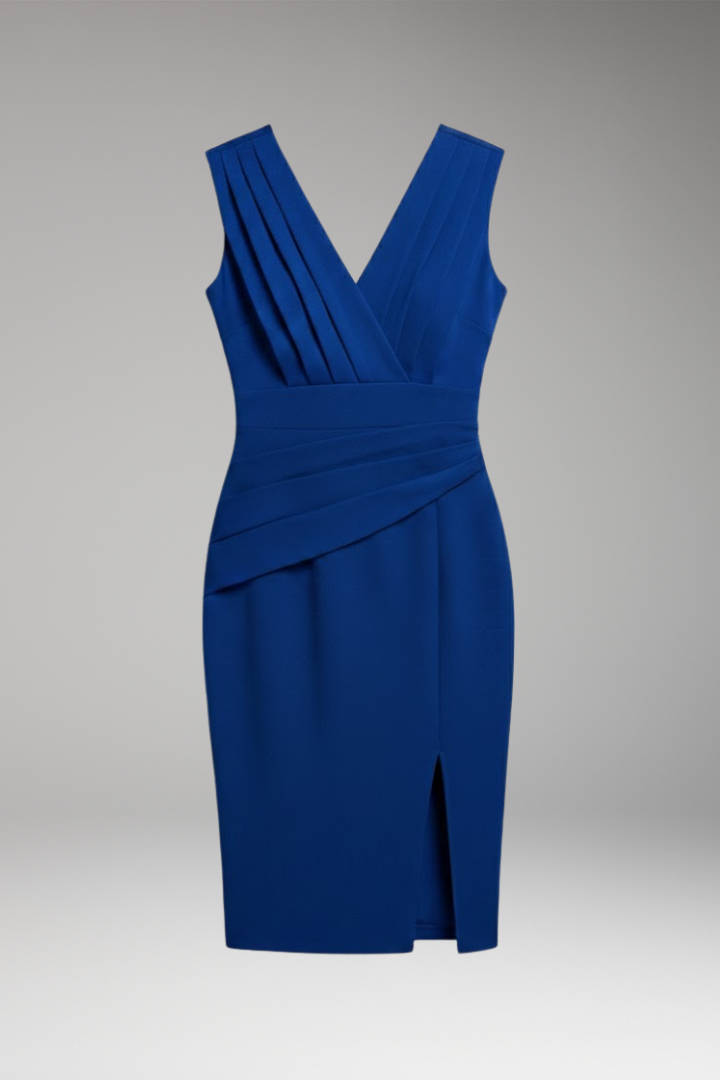 Women's Sleeveless Dress with High Waist and Front Slit