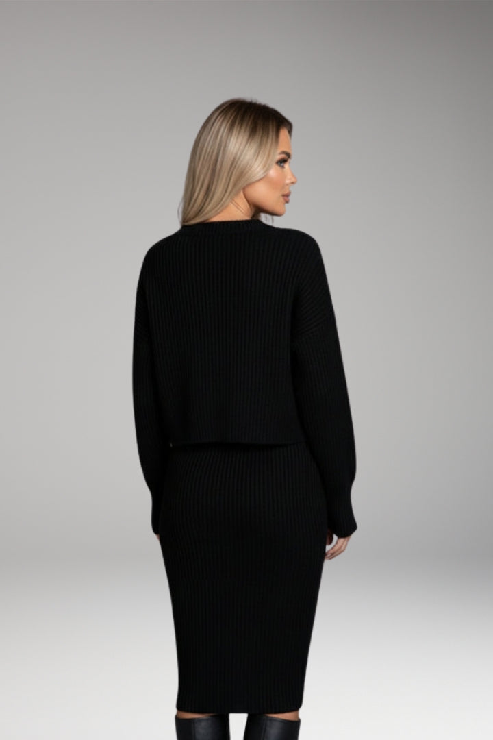 Women's Sleeveless Dress with Matching Sweater and Round Neckline