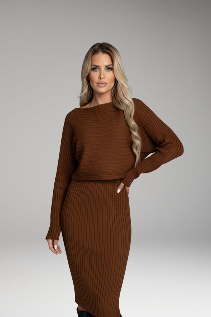 Women's Sleeveless Dress with Matching Sweater and Round Neckline