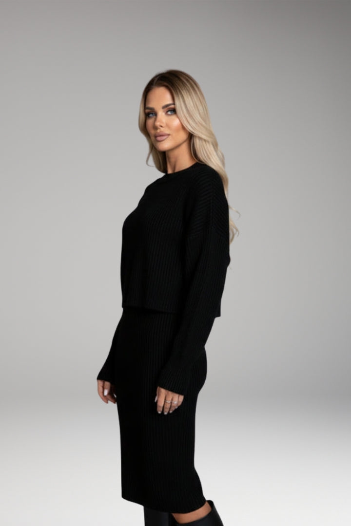 Women's Sleeveless Dress with Matching Sweater and Round Neckline