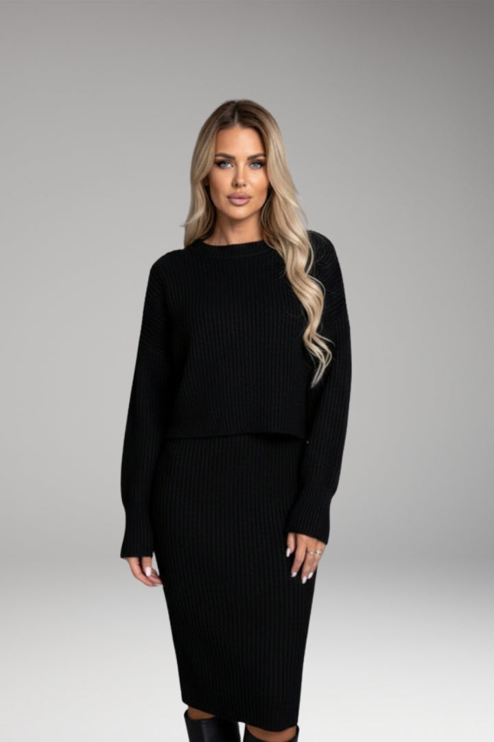 Women's Sleeveless Dress with Matching Sweater and Round Neckline