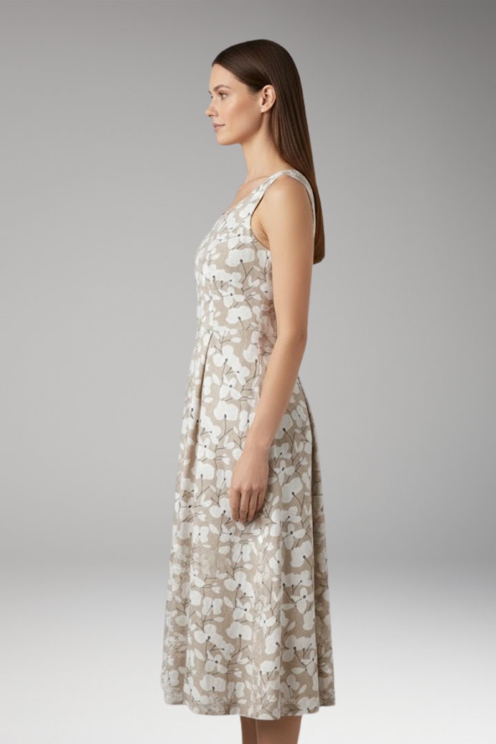 Women's Sleeveless Dress with Round Neck and Floral Pattern