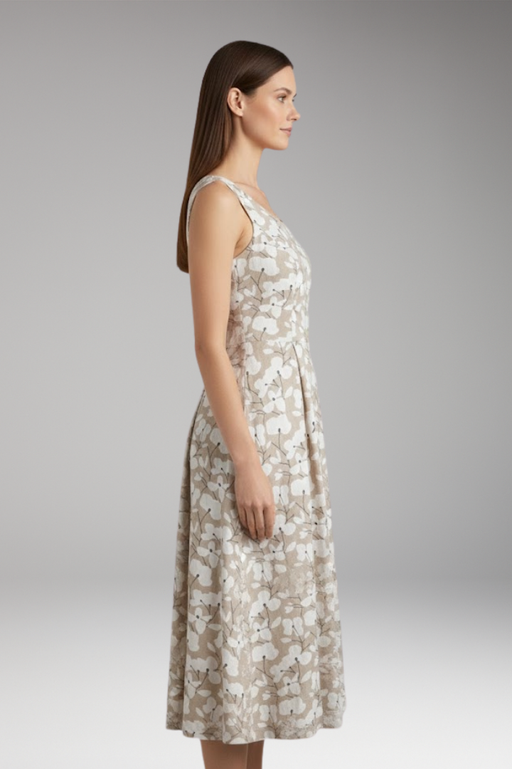 Women's Sleeveless Dress with Round Neck and Floral Pattern