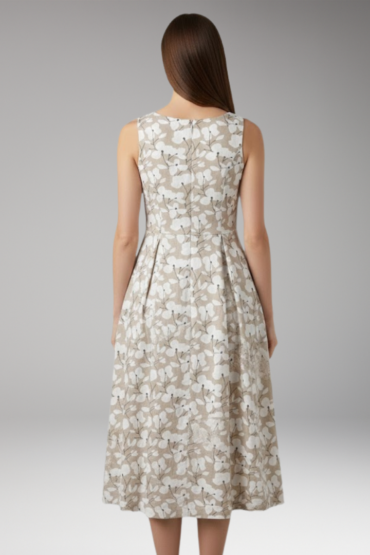 Women's Sleeveless Dress with Round Neck and Floral Pattern