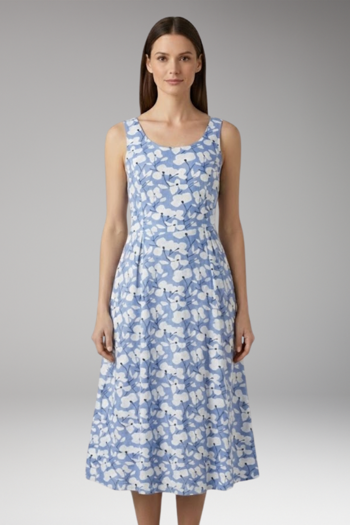 Women's Sleeveless Dress with Round Neck and Floral Pattern