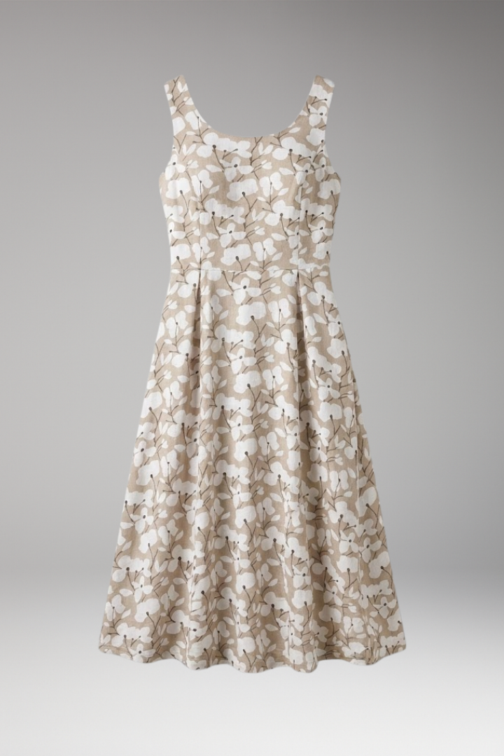 Women's Sleeveless Dress with Round Neck and Floral Pattern