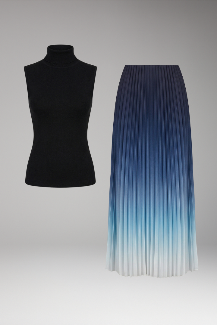 Women's Sleeveless Evening Maxi Dress with Ombre Design and Pleated Skirt