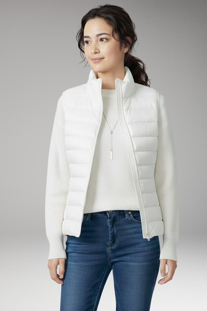 Women's Sleeveless Jacket with Stand-Up Collar and Quilted Design