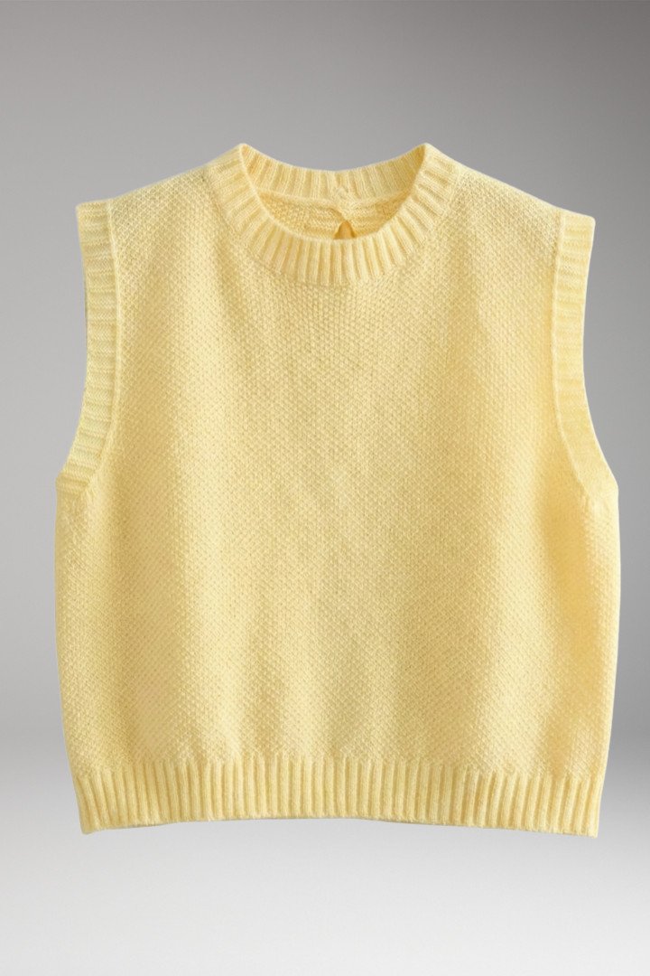 Women's Sleeveless Knit Top with Crew Neck and Ribbed Edges
