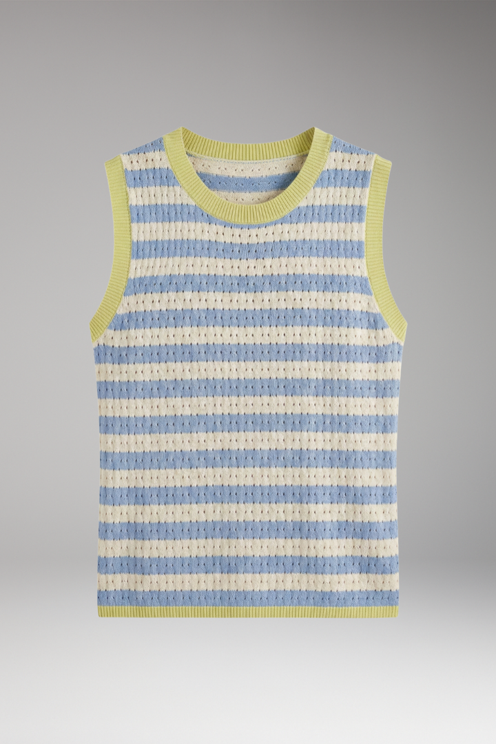 Women's Sleeveless Knit Top with Crew Neck and Stripes