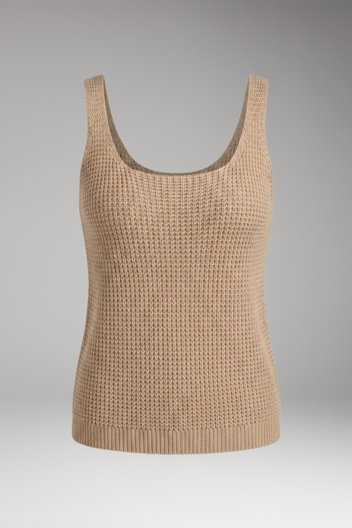 Women's Sleeveless Knit Top with Square Neck and Textured Pattern